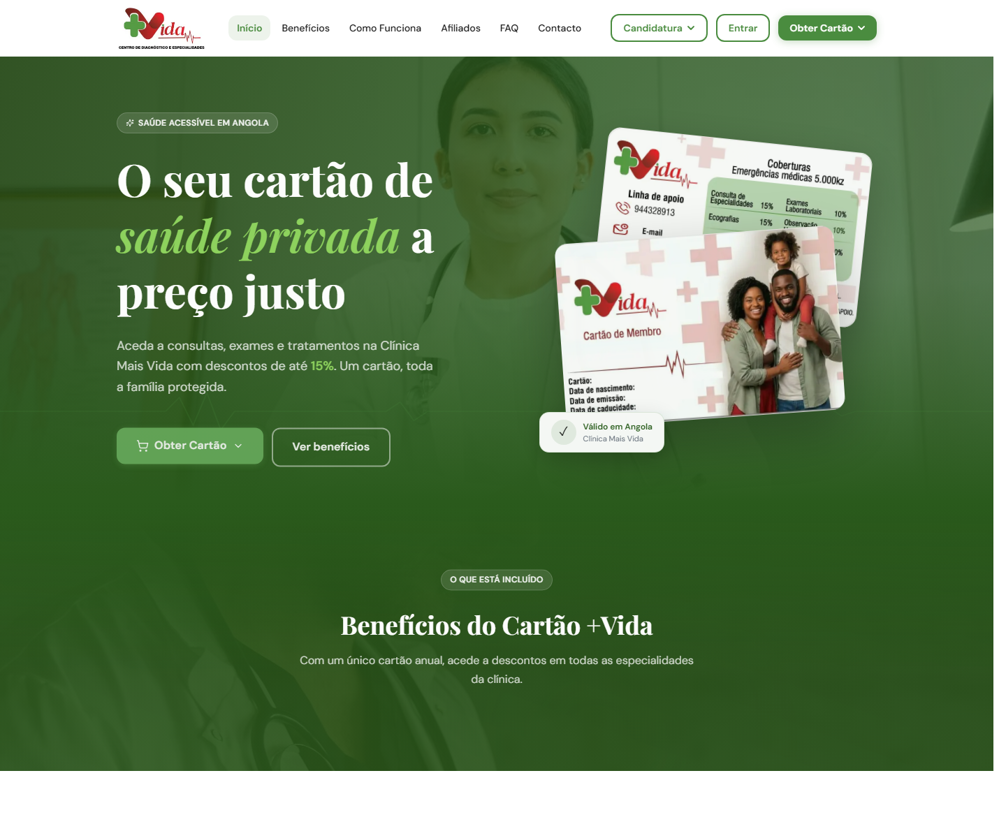 Landing real da plataforma +Vida